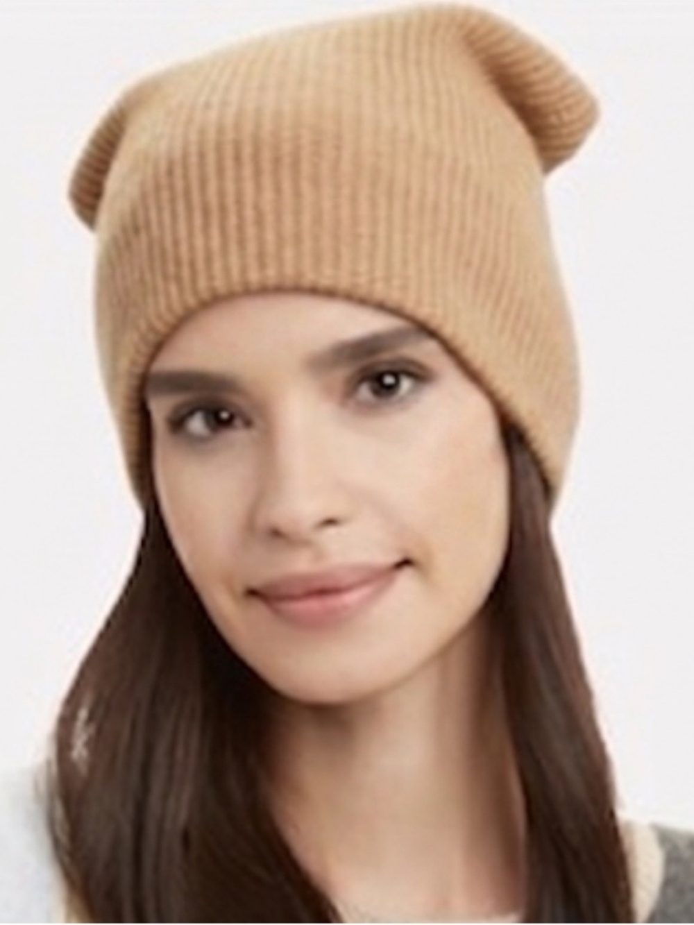 INTERMIX Camel Ribbed Knit Beanie